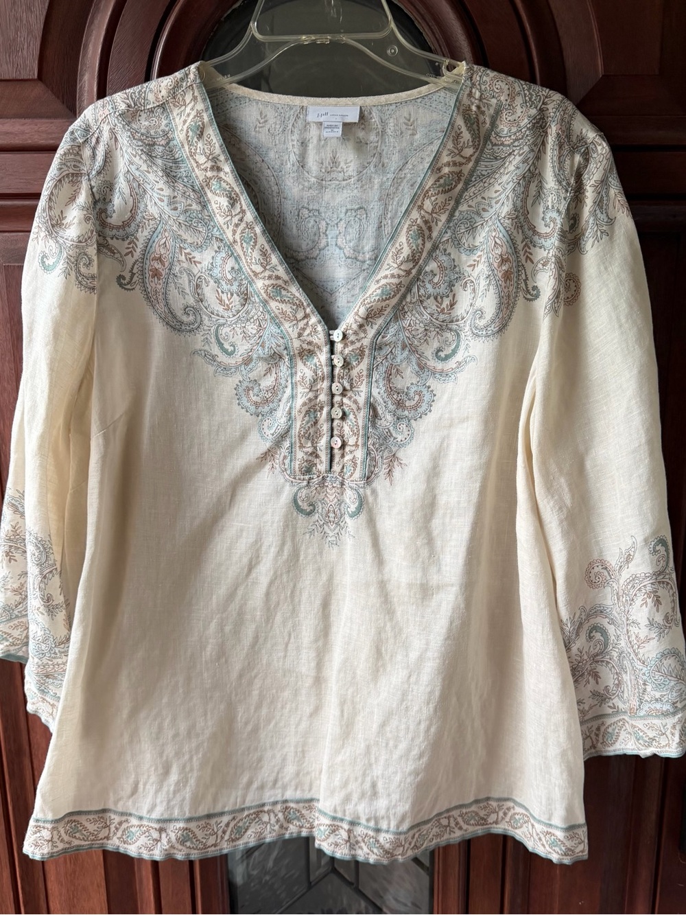J.Jill Soft Cream linen V-Neck Women's Top